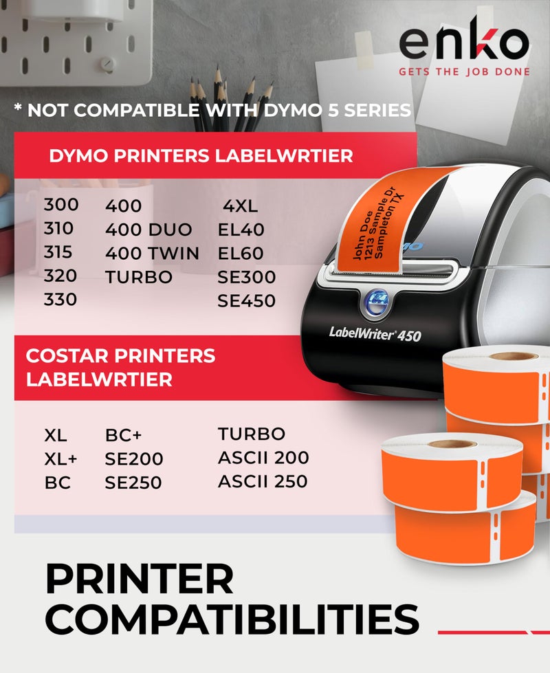 enKo Products enKo [6 Rolls, 2100 Labels] Address, Shipping & Barcode Labels 30252 - Orange (1-1/8" x 3-1/2") Compatible for Dymo LabelWriter & Rollo Printer - Image 4